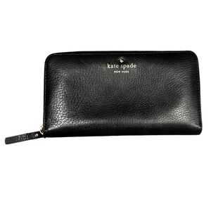 Kate Spade Black Smooth Leather Zip Around Continental Wallet minimalist